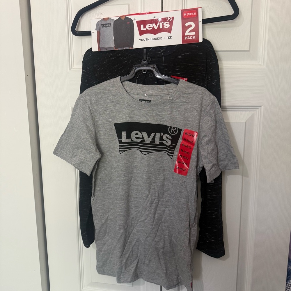Levi’s Boy's 2-Pack Tee Shirt and Hoodie Set Gray Black Size M (10/12)